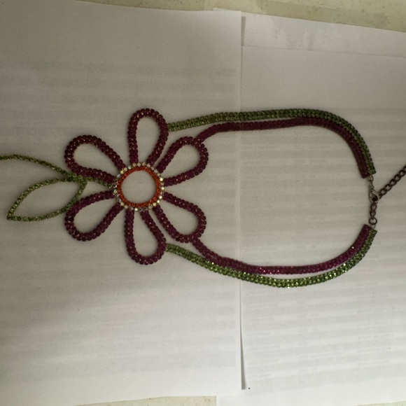 Zara Pink and Green Crystal Flower Necklace - Picture 3 of 4